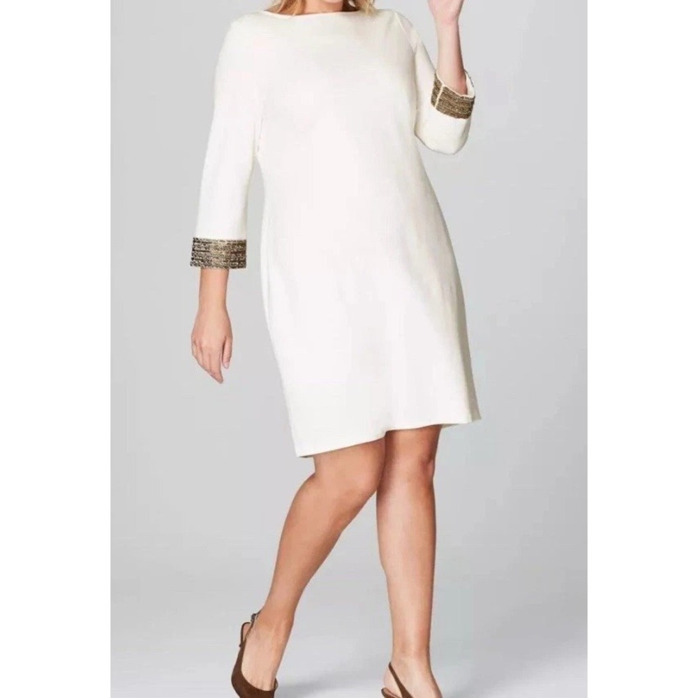 NEW Christian Siriano  J. Jill‎ Beaded-Cuff Size XS Knee dress Ivory Career